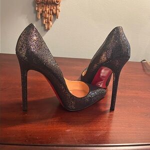 Christian Louboutin Spotlight Glitter Pointed Toe Stilettos with Red Soles